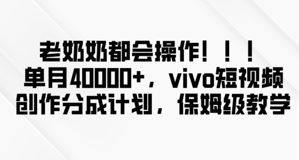 老奶奶都会操作,新平台无脑操作,单月40000+,vivo短视频创作分成计划【揭秘】-第一资源库