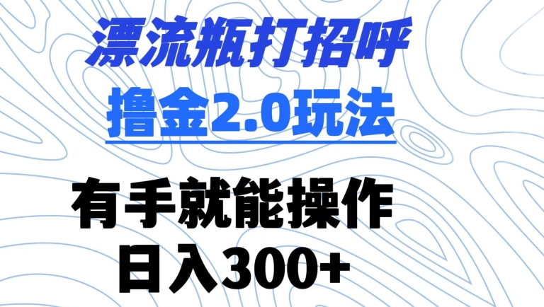 漂流瓶打招呼撸金2.0玩法,有手就能做,日入300+【揭秘】-第一资源库