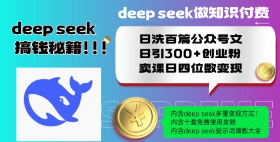 Deepseek做知识付费日洗百篇公众号文日引300+创业粉，卖课日四位数变现保姆级教程!-第一资源库