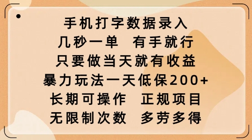 手机打字数据录入,几秒一单,有手就行,只要做当天就有收益,暴力玩法一天低保2张-第一资源库