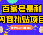 百家号暴利内容补贴项目,图文10元一条,视频30一条,新手小白日赚300+-第一资源库