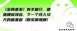 【全网首发】有手就行,微信爆粉项目,下一个月入10万的就是你(附实操视频)【揭秘】-第一资源库