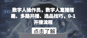 数字人操作员,数字人直播搭建、多路开播、选品技巧,0-1开播流程-第一资源库