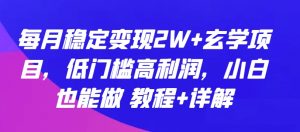 每月稳定变现2W+玄学项目，低门槛高利润，小白也能做 教程+详解【揭秘】-第一资源库