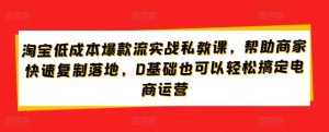 淘宝低成本爆款流实战私教课,帮助商家快速复制落地,0基础也可以轻松搞定电商运营-第一资源库